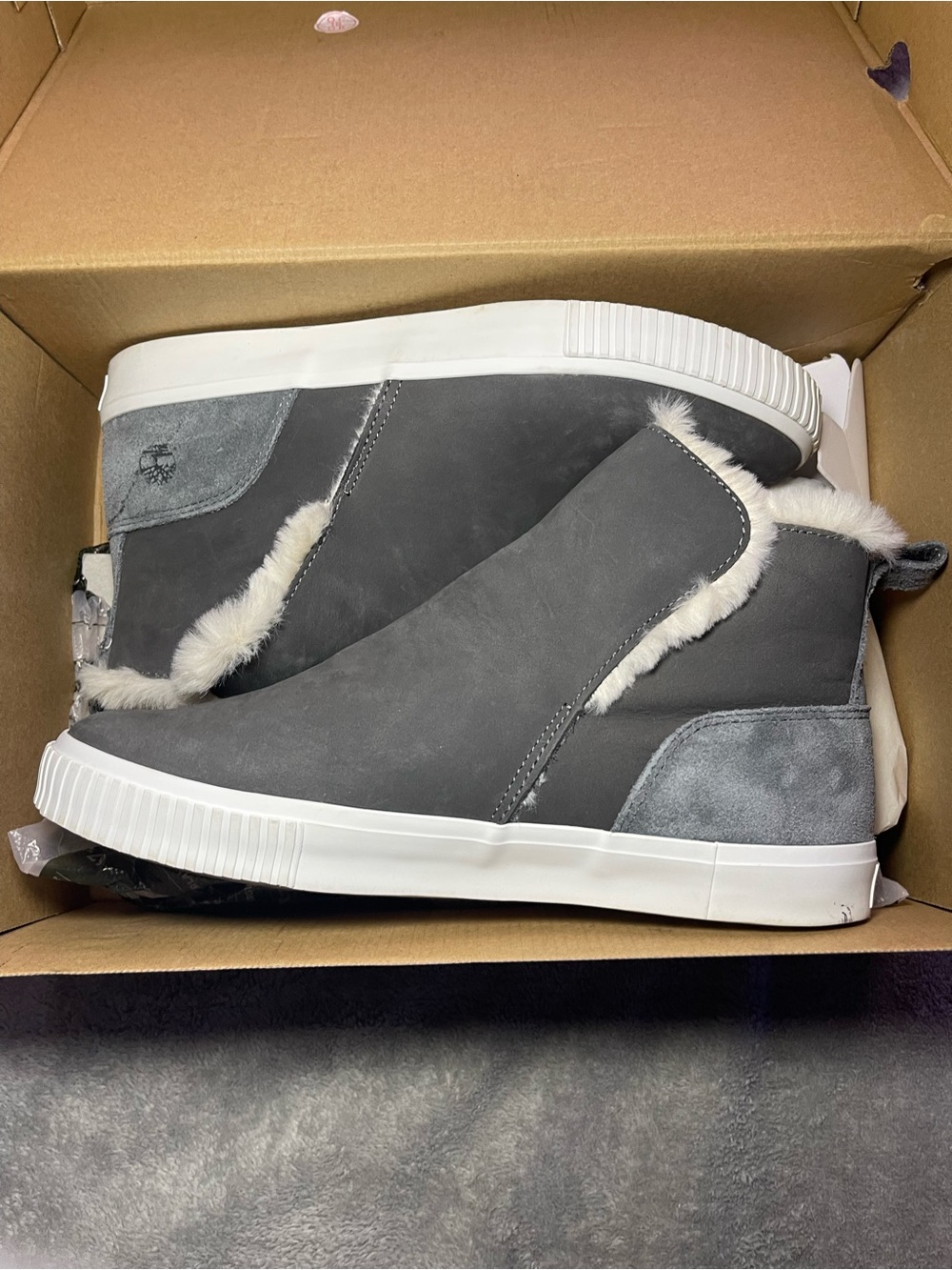Timberland Women's Gray Suede Faux-Fur Slip-On Ankle Booties